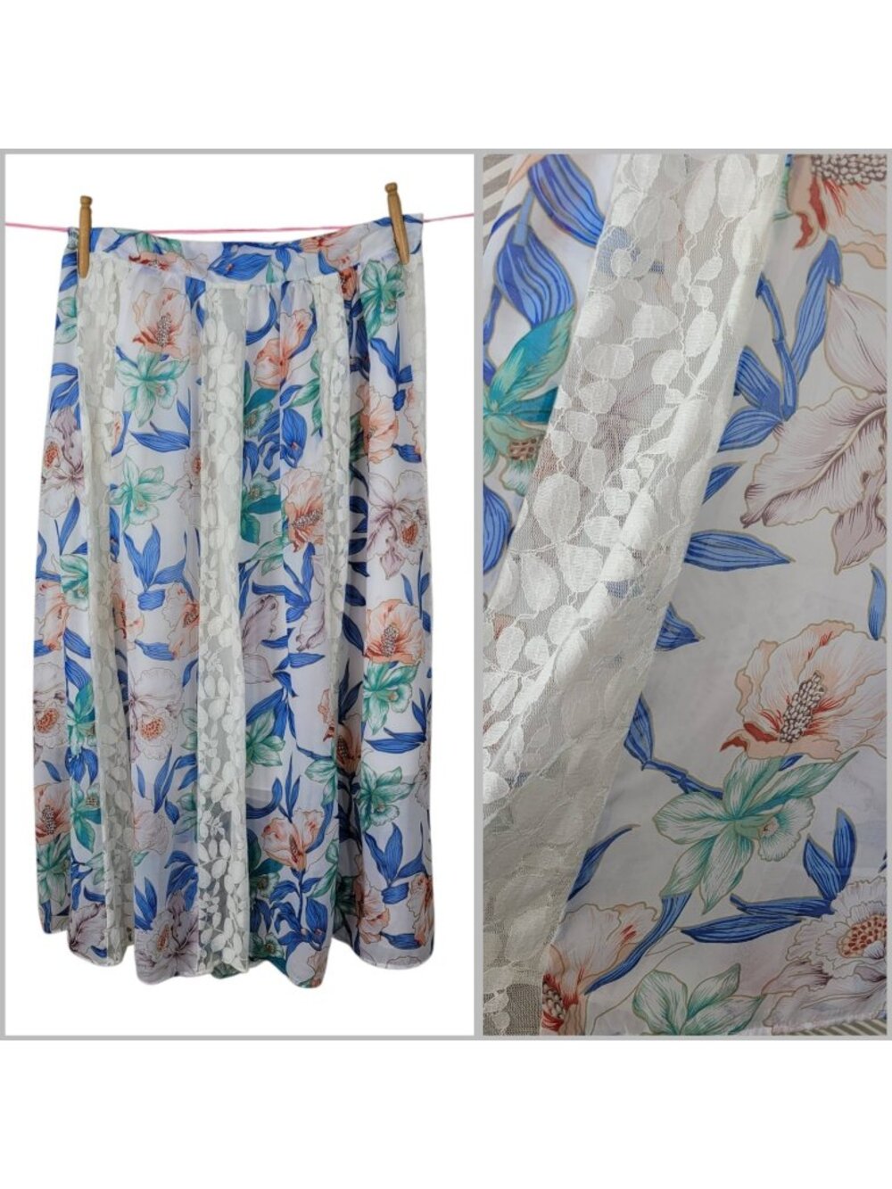 NY Collection Floral Lace Skirt XL midi Pleated Layered Pull On Stretch Waist
